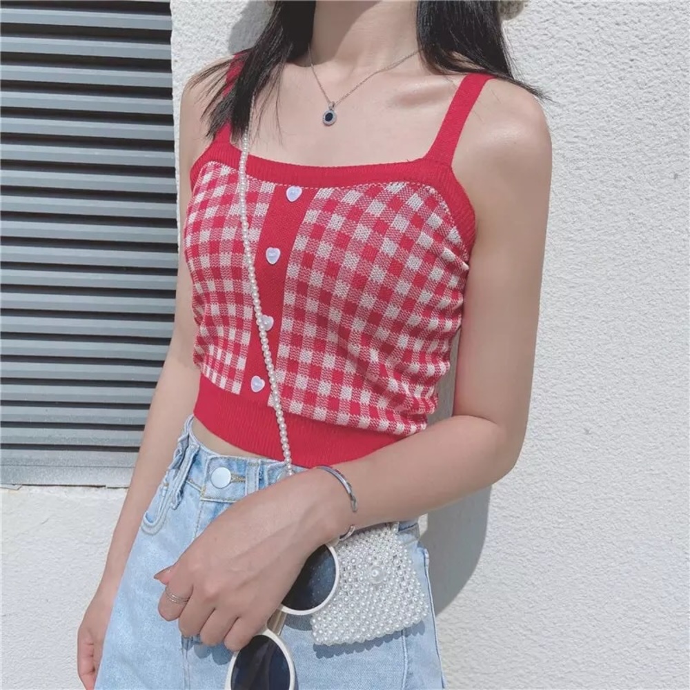 New Red & White Medium Gingham Tank Top
